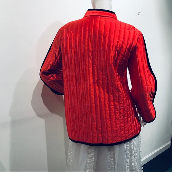 SOLD. 70s Quilted Red/Blk High Collar Jacket M - Picture 8 of 8